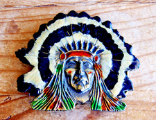 Great American Buckle Co American Indian Chief Colored Brass Belt Buckle 1976