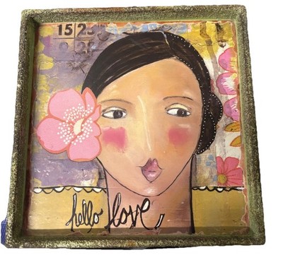 Kelly Rae Roberts Hello Love Square  Metal Trinket Tray Handpainted And Signed