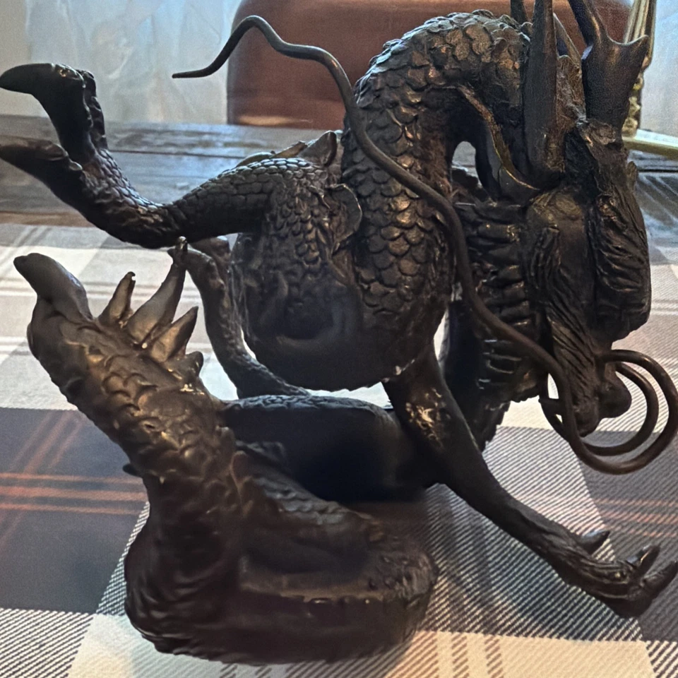 Antigua estatua escultura japonesa fina dragón ruso-hierro Foto 2 de 4