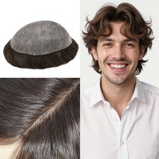 Thin Skin Toupee Units Human Hair PieceUSMens Hair Replacement System Full Poly