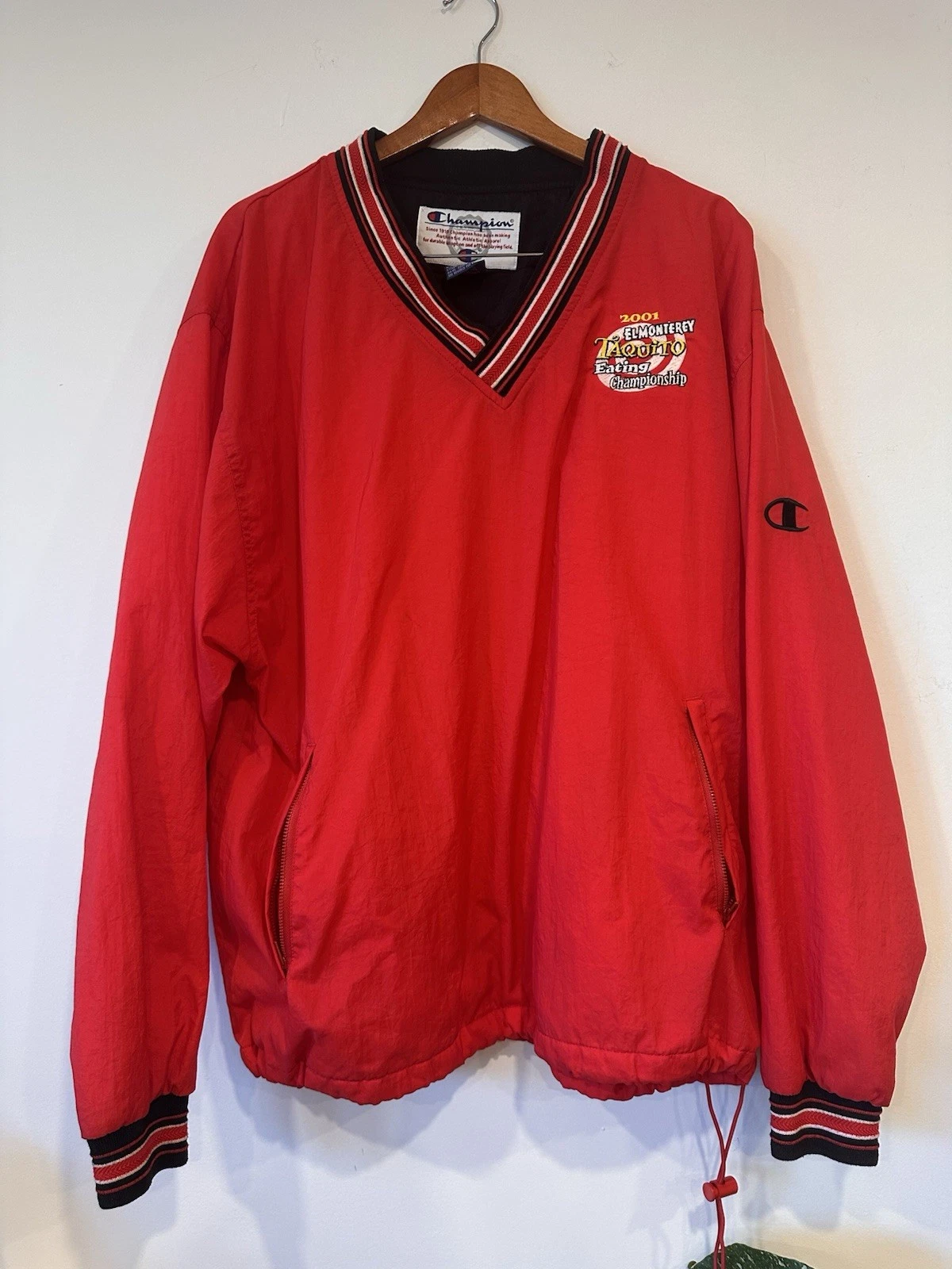 VTG Champion Nylons Pullover VNeck Jacket Monterey Taquito Eating Championship