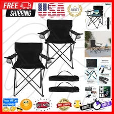 Durable Black Folding Camping Chairs with Storage Bags - Comfortable & Portable