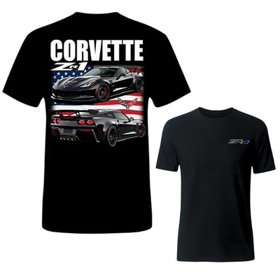 C7 ZR1 Black Sports Car USA Flag Racing T-Shirt