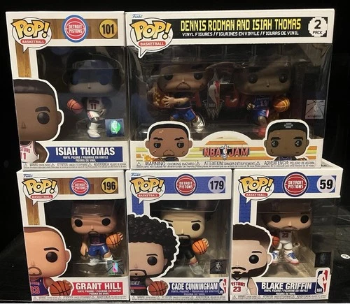 NBA Detroit Pistons Isaiah, Blake, Cade, Hill, Rodman Funko Pop Bundle