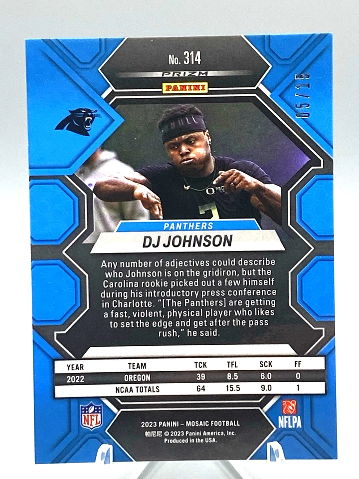 2023 Panini Mosaic DJ Johnson Rookie Turquoise Fluorescent RC /15 Mint - Image 2 of 3