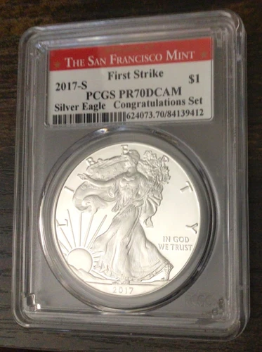 2017-S American Silver Eagle Coin, First Strike, Congratulations Set, PCGS PR70