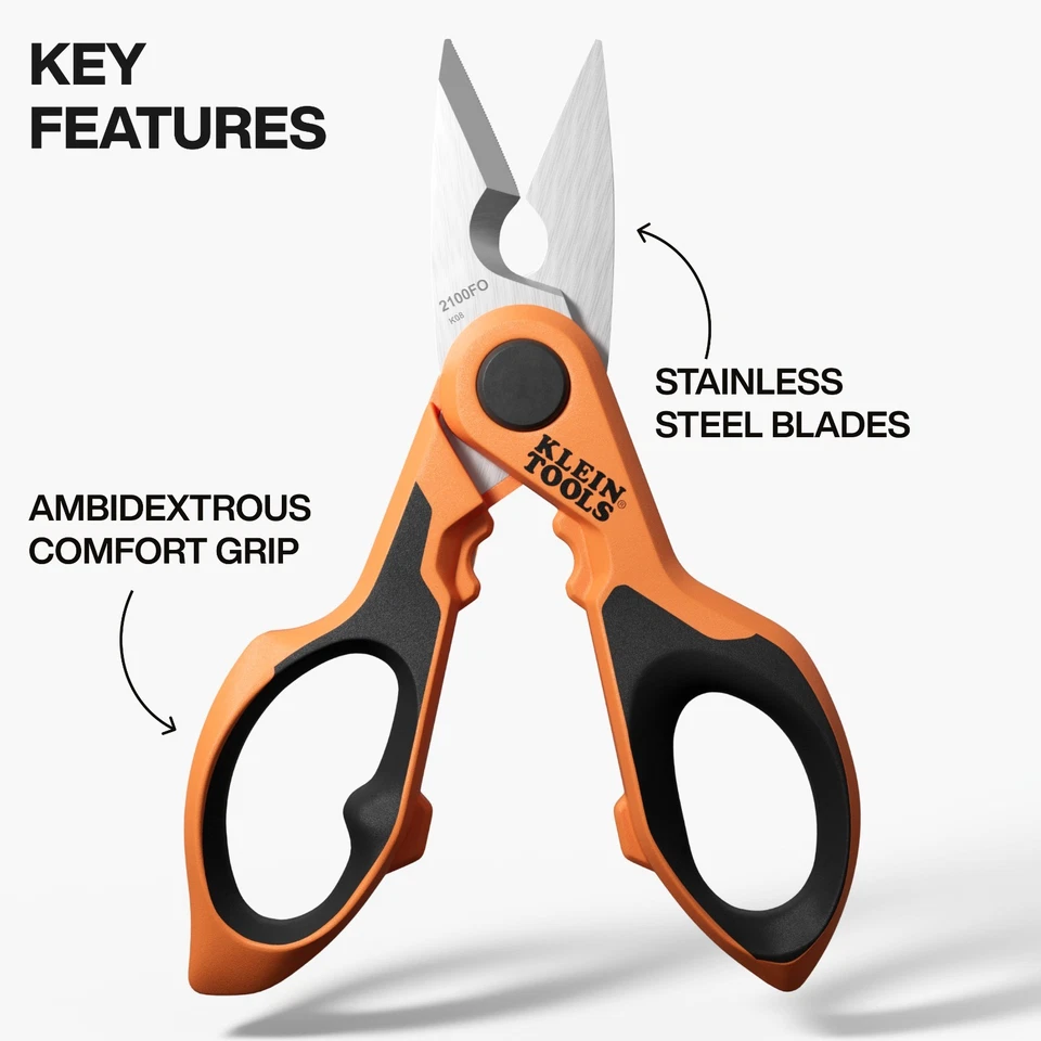 Klein Tools 2100FO Compact Cable Stripping Electrician Scissors, 6" - Image 2 of 4