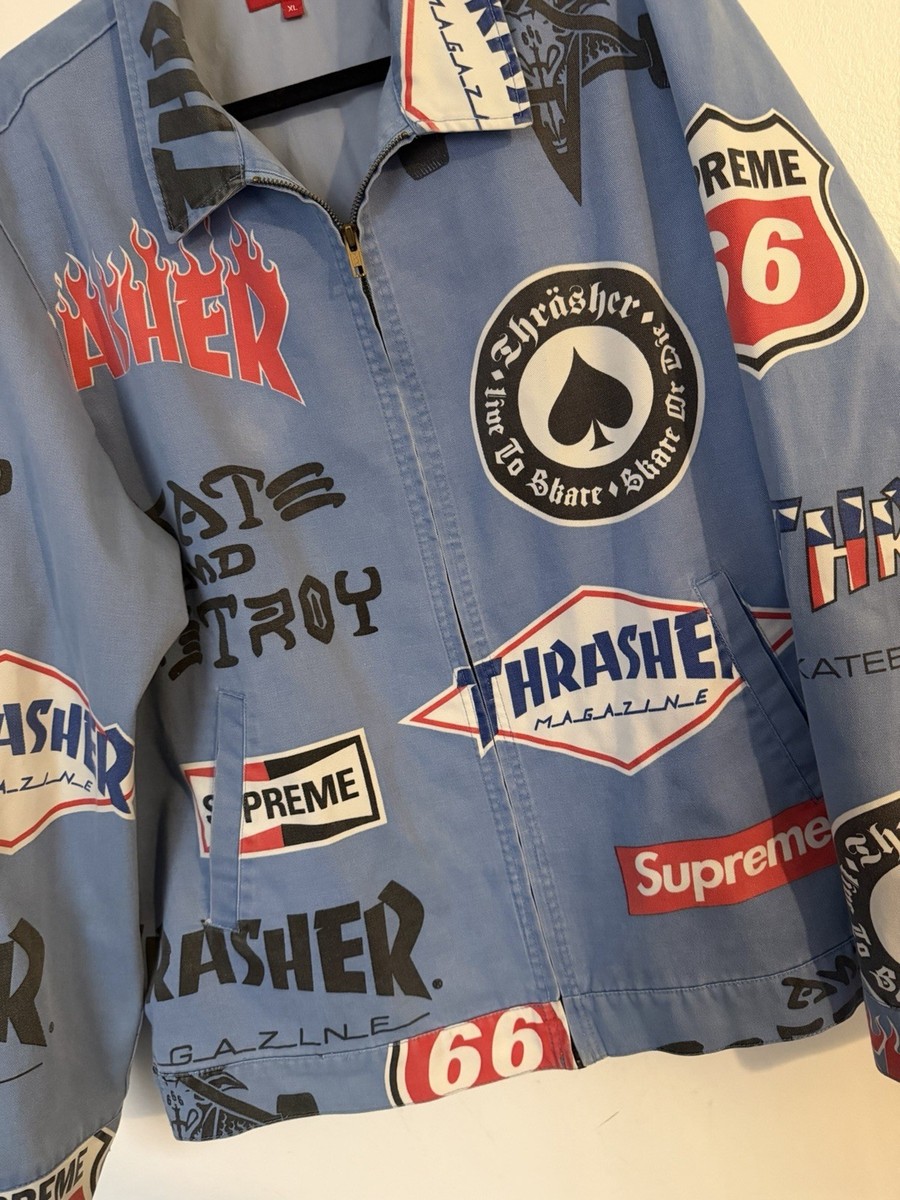 Supreme x Thrasher All Over Print Work Jacket Blue Size XL Rare