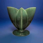 Amazing MCM Royal HAEGER - Art Deco TULIP FAN VASE GREEN Flower-Ware