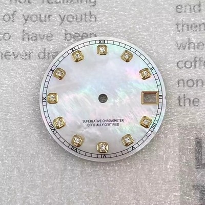 Pearl Mother-of-Pearl Dial 28.5mm S-logo No Lume for NH35 Movement Watch Parts 