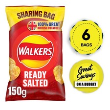 Walkers Crisps Ready Salted Lunch Sharing Snacks 6 Bags x 150g