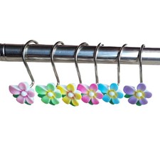 Two Fish Home Colorful Flower Shower Curtain Hook Set 12 PCS Rings Decor