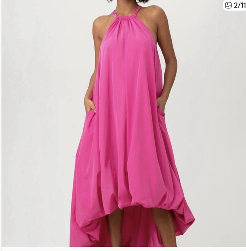 Trina Turk Tien Hot Pink Neckholder Blasensaum High Low Kleid Neu ohne Etikett - Bild 6 von 10