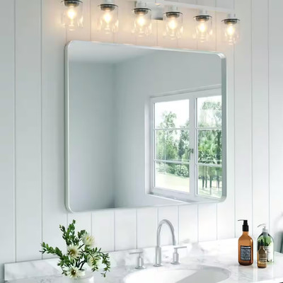 40 In. W X 36 In. H Rectangular Aluminum Framed Wall Bathroom Vanity Mirror in S