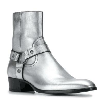 Men Real Leather Chelsea Boots Shoes Pointed Toe High Top Ankle Boots Dress Shoe