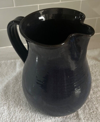 Artisan Crafted Studio Handmade Pottery Pitcher Dark Blue Shiny Finish