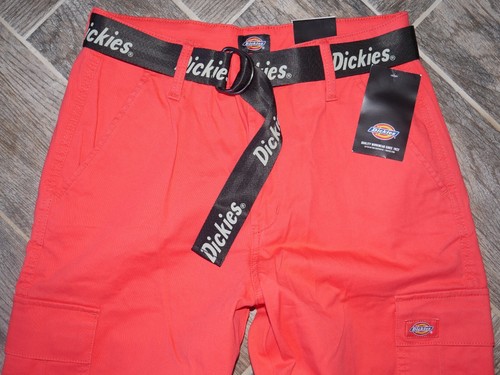 AWESOME Women's Bright Red Cargo Pants DICKIES Relaxed Fit 28R w/Black Belt NWT - Picture 2 of 6