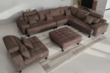 Reversible 5 Pieces Dark Brown Espresso Microfiber Fabric Sectional Sofa S150DBR