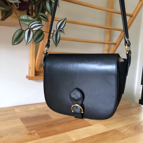 Vintage Bally Black Leather Smooth Saddle Crossbody Bag Purse - Picture 2 of 24