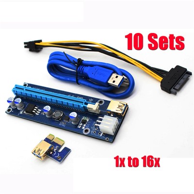 10 Sets USB 3.0 PCI-E Express 1x To 16x Extender Riser Card Board Adapter Cable