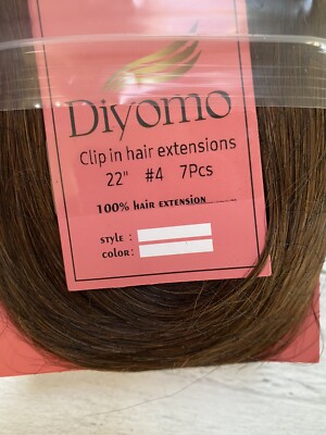 New IOB DIYOMO Real Human Hair Clip In Extensions | Auburn Medium Brown 22 In