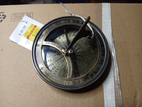 Folding Sundial & Compass 3.4" Polished Brass 18th C. Nautical Desk Reproduction