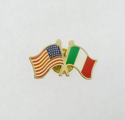 USA Italian Crossed Flags Lapel Pin - Bronze Enamel Flag Brooch For Heritage & Travel Memories