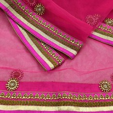 Pre-owned Heavy Wedding Dupatta Pink Net MeshHand Embroidered Designer Abu Jani