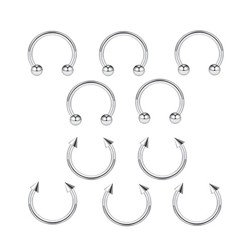 10pc Steel Septum Spike Ball Horseshoe Ring Stud Lip Nose Ear Piercing Jewelry - Picture 6 of 6