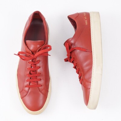 Common Projects Red Calf Leather 'Achilles Low' Sneakers US 10 (Eu