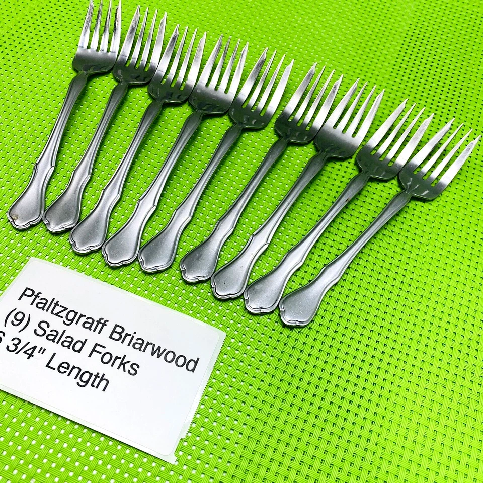 Cubiertos de acero inoxidable Pfaltzgraff Briarwood 9 tenedores de ensalada 6 3/4" de longitud brillante Foto 3 de 4