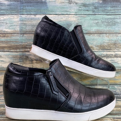 Dr Scholl's Womens 8M Sneaker Hidden Wedge Casual Comfort Zip Croc Print Black