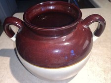 X-Large Double Handled Bean Pot Crock Brown And Tan No Lid Vintage