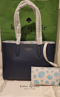 KATE SPADE Designer Handbag Purse Leather Lg Tote Blue All Day Seashell Pop  New
