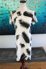 ALICE + OLIVIA Dress Black White Paint Brush Short Exposed Zipper Size S