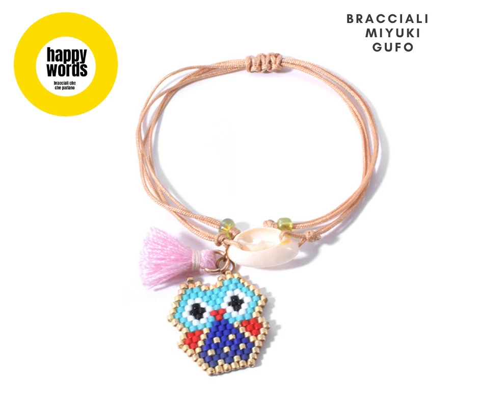 Bracciale perline tecnica Miyuki con GUFO, bracciale perline colorate, bracciale - Immagine 2 di 3