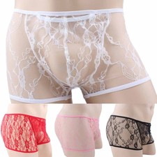 Sexy Mens See-through Lace Boxer Briefs Shorts Underwear Pants Sissy Knickers