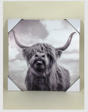 ArtVender Highland cow Canvas Wall Art 20x20 Gray/White Rustic Farmhouse Decor