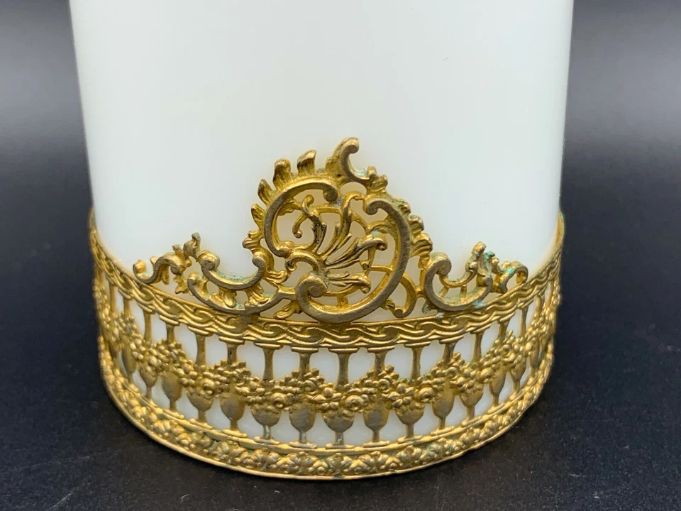 19th C. French PALAIS ROYAL White Opaline Glass Perfume Scent Bottle Dore Bronze - Image 3 of 4