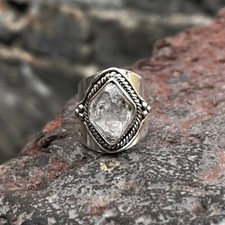 Natural Raw Herkimer Raw Diamond Healing Crystal Ring