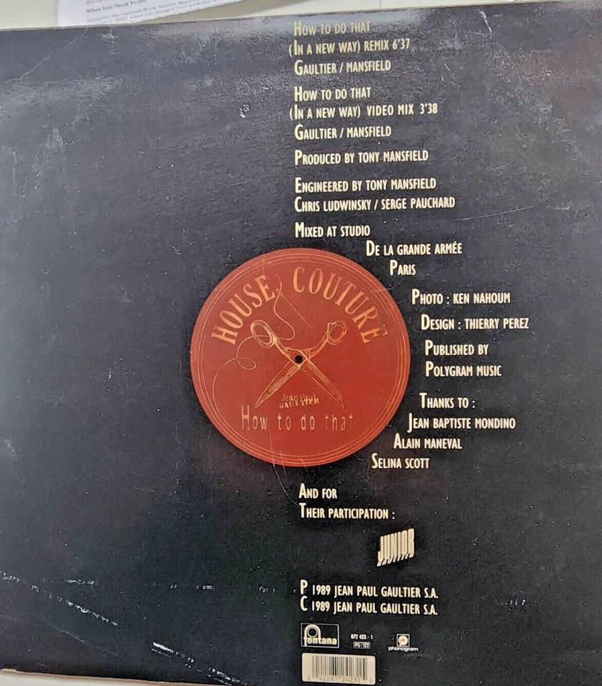 JEAN PAUL GAULTIER VTG CLOTHING "HOW TO DO THAT "  1989 RARE! LP  RUNWAY MUSIC - Image 3 of 3