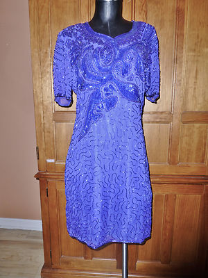 Vtg 80s Blue ART DECO Silk Sequin Bead hand EMBROIDERED Cocktail Formal DRESS | eBay Vtg 80s Blue ART DECO Silk Sequin Bead hand EMBROIDERED Cocktail Formal DRESS | eBay