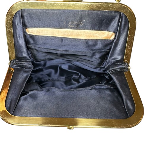 Vintage Coblentz Original Navy Blue Velvet Felt Handbag Evening Bag Purse Satin - Picture 9 of 9