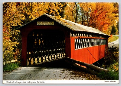 Postcard Chiselville Covered Bridge East Arlington Vermont Autumn Fall Colors