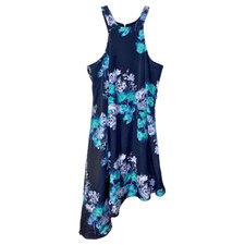 Kiind Of Larisa Dress Size Medium Jet Black Green Floral Asymmetrical Halter