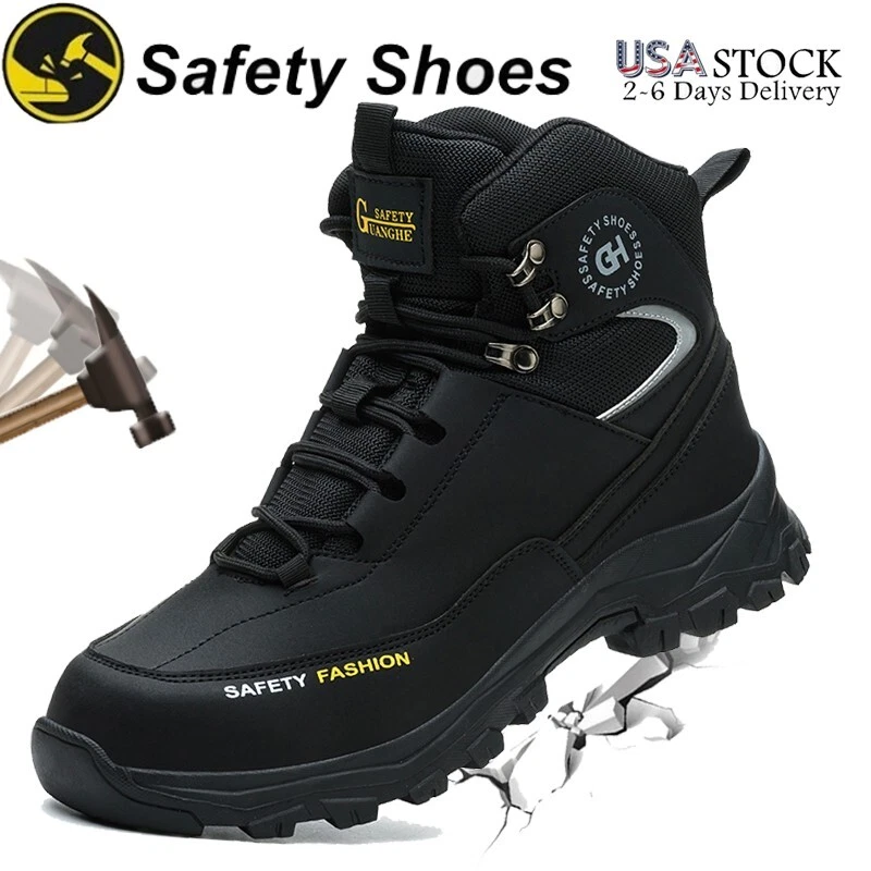 Men's Leather Work Boots Casual Shoes Water Resistant Construction Work Shoes US