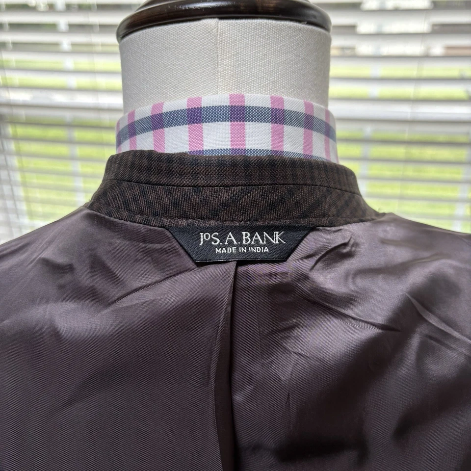 Abrigo Blazer Deportivo Jos A Bank Para Hombres Talla 46R Marrón Dos Botones Chaqueta a Cuadros a Cuadros Foto 4 de 4