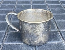Collectible Antique Silverplate Baby Cup W/ Handle Nursery Silver Plate 2176