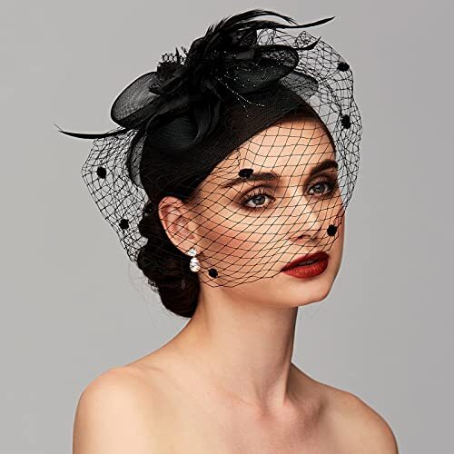 Fascinators Hat Tea Party Hat Mesh Floral Feather Hair Clip One Size Black - Bild 3 von 5