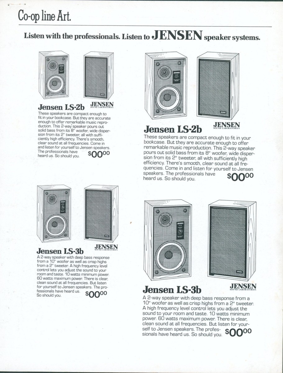1970's Jensen Speakers Co-Op Line Art Dealer Advertising 1970's Jensen Speakers Co-Op Line Art Dealer Advertising